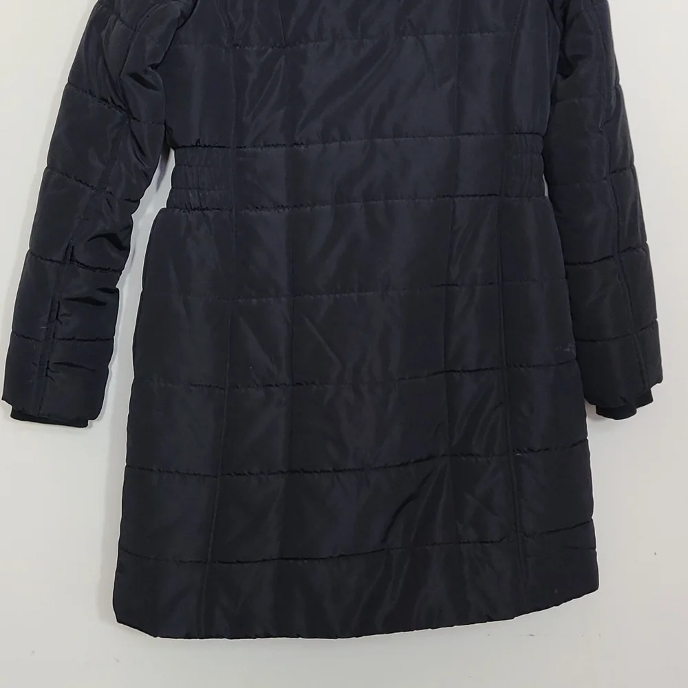 Lucky Brand Double Zip Hooded Puffer Women's Long Jacket Black Size S